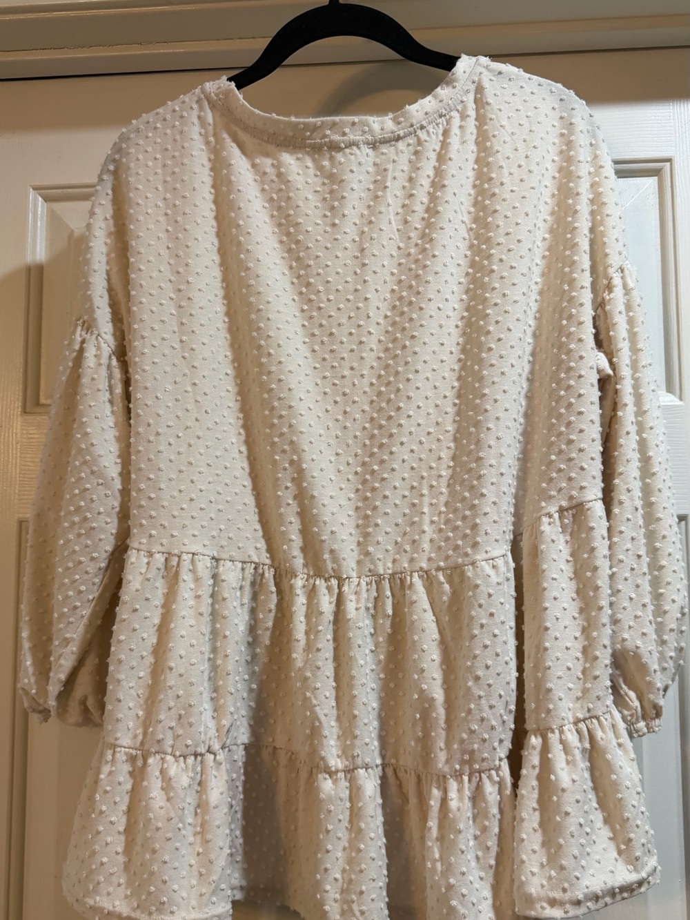 Blu Pepper Cream Swiss Dot Ruffle Peplum Top #fall #boho - Picture 3 of 5